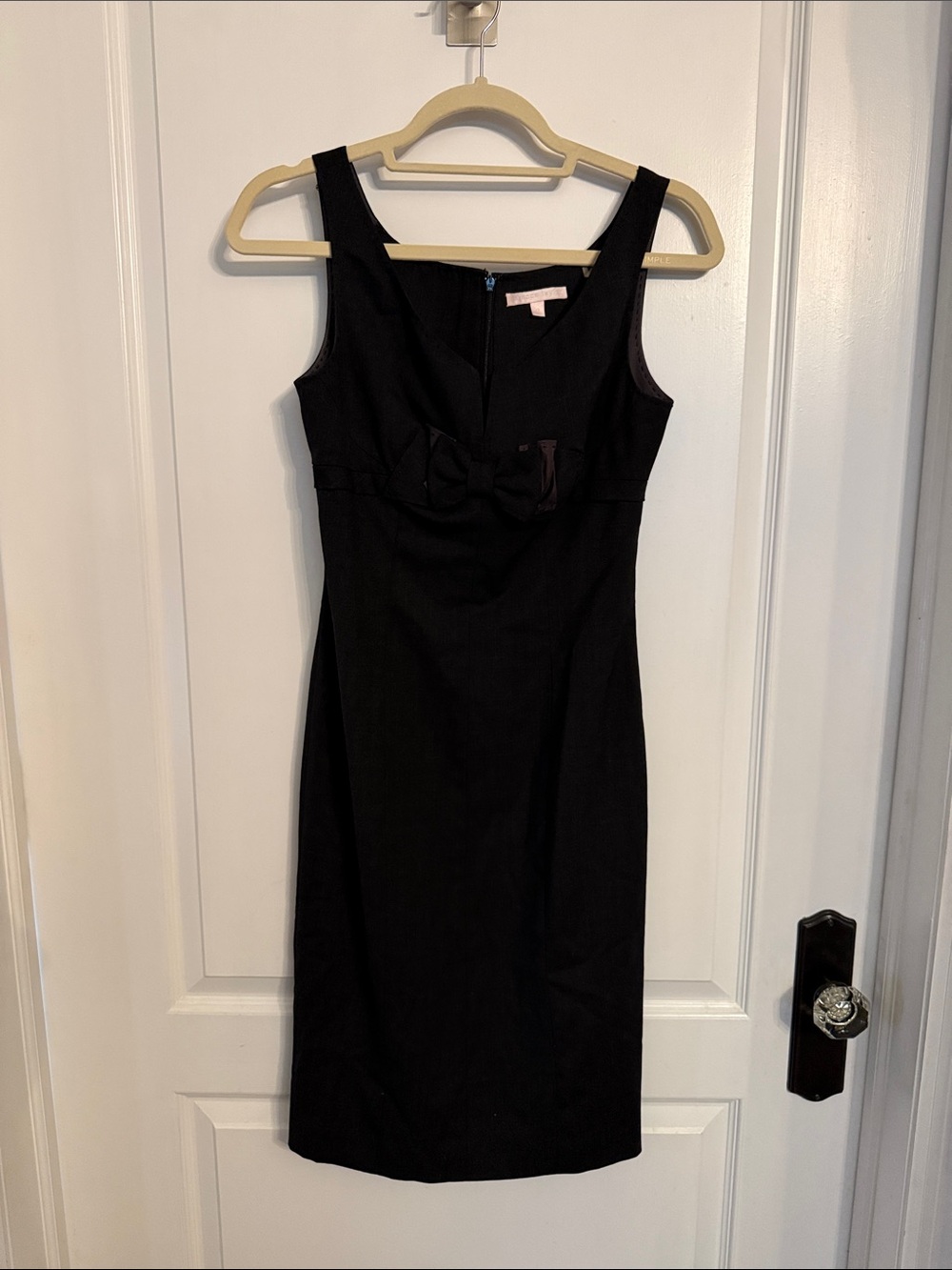 Rebecca Taylor Black Sleeveless Sheath Dress with Front Bow